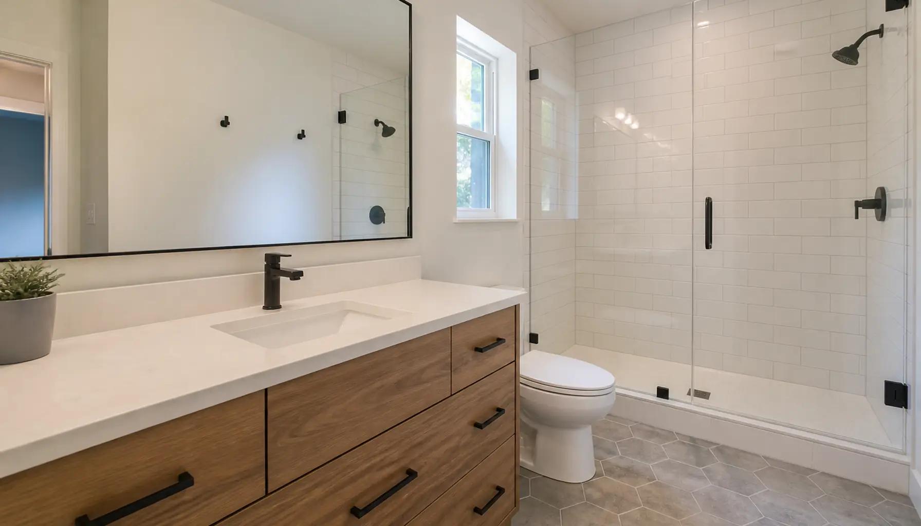 Updated bathroom with a walk-in shower and quality vanity illustrating strong remodel return on investment in a Boise home