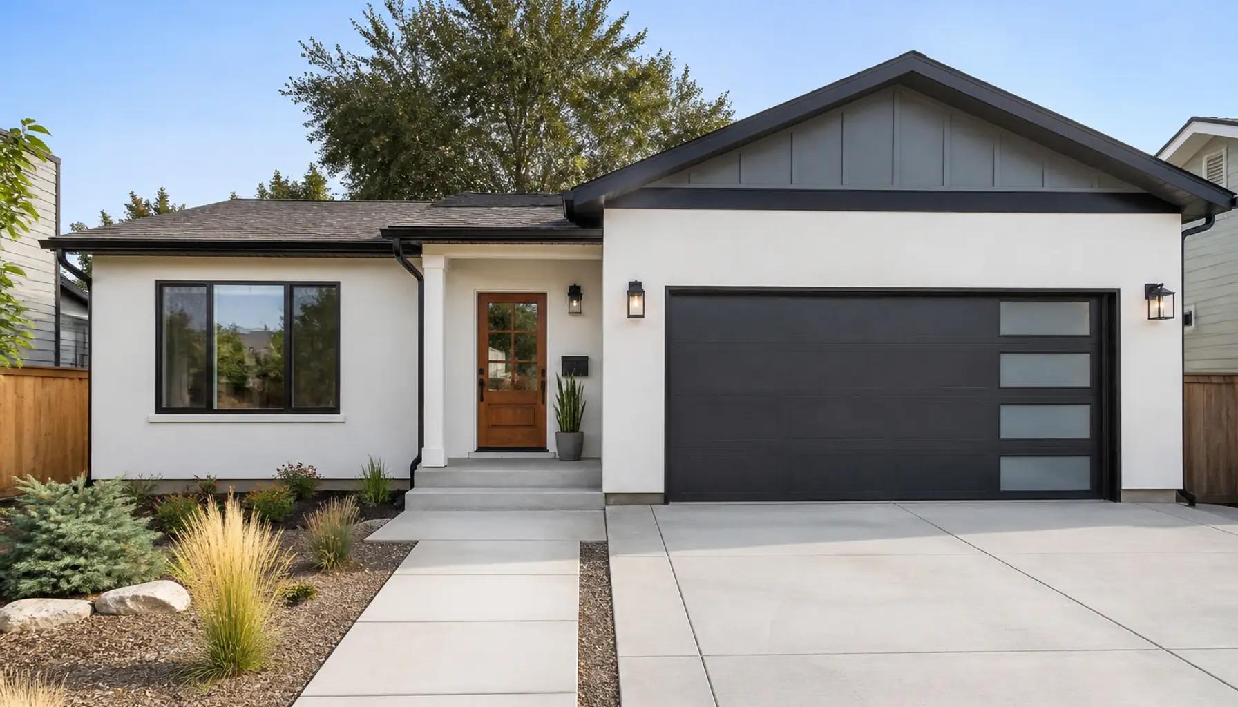 Boise home exterior with fresh siding, a new entry and garage door, and tidy landscaping showing strong curb-appeal ROI