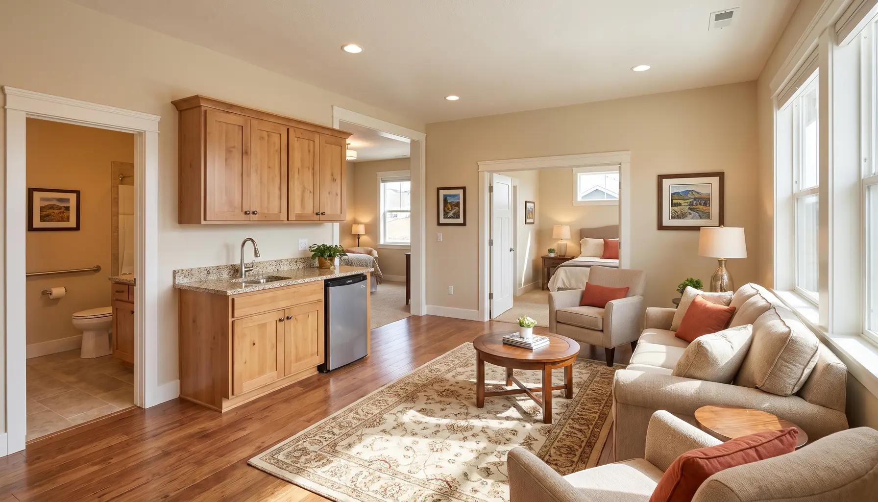 In-law suite for multigenerational living with a compact kitchenette and sitting area in a Boise home