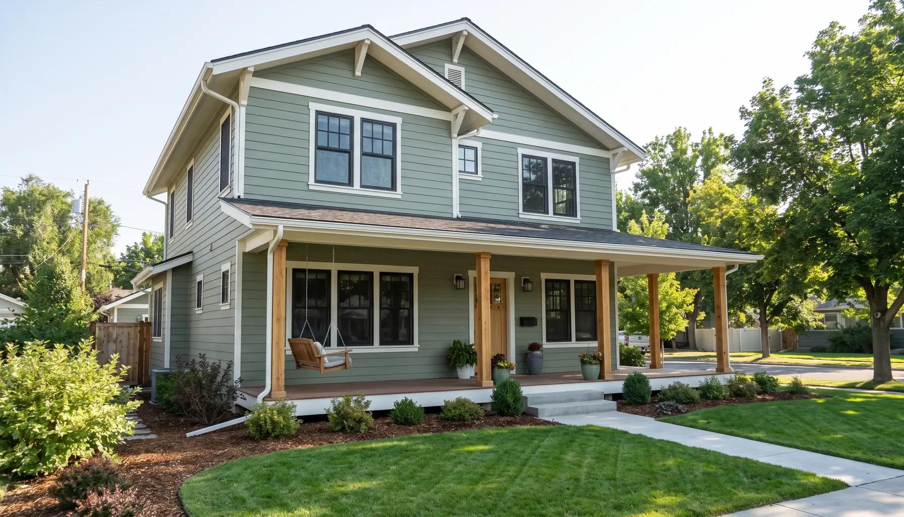Beautifully renovated single-family home exterior with fresh siding, updated windows, and a covered porch in a Boise neighborhood