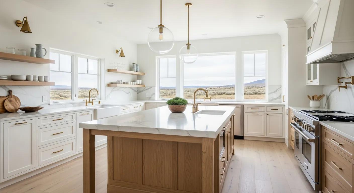 Modern kitchen cabinetry with warm wood tones in a Kuna home