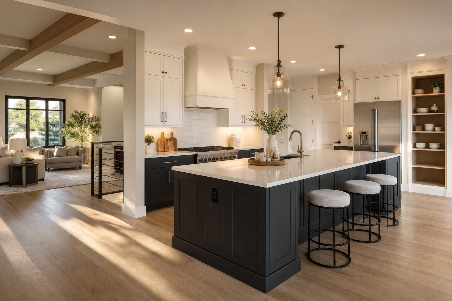 Design-build team collaborating on plans in a Treasure Valley home