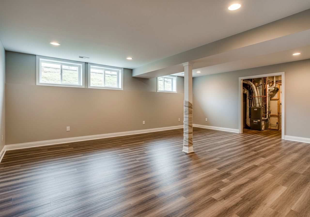 Converted garage living space with new windows and finished interior
