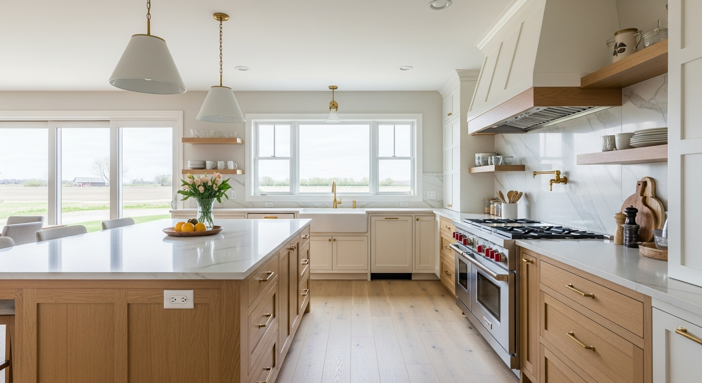 Large kitchen island with seating in a Middleton home remodel