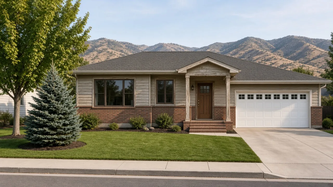 Same Bench ranch before remodel with faded tan siding and brown aluminium windows